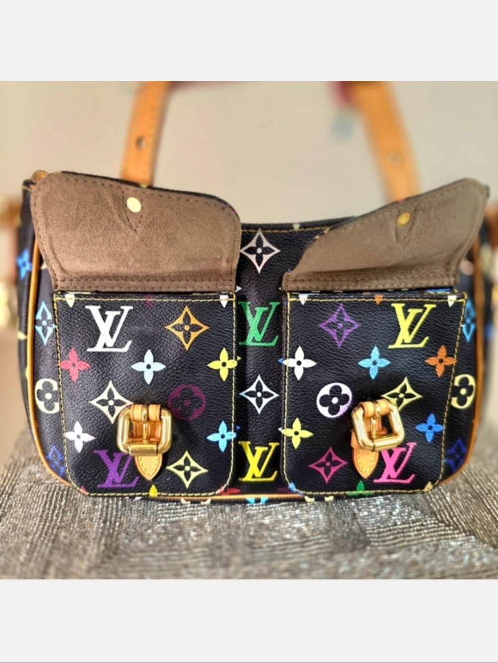 🩷 Louis Vuitton Lodge PM Black Multicolore Monogram Gold Hardware Shoulder Bag - Picture 9 of 14